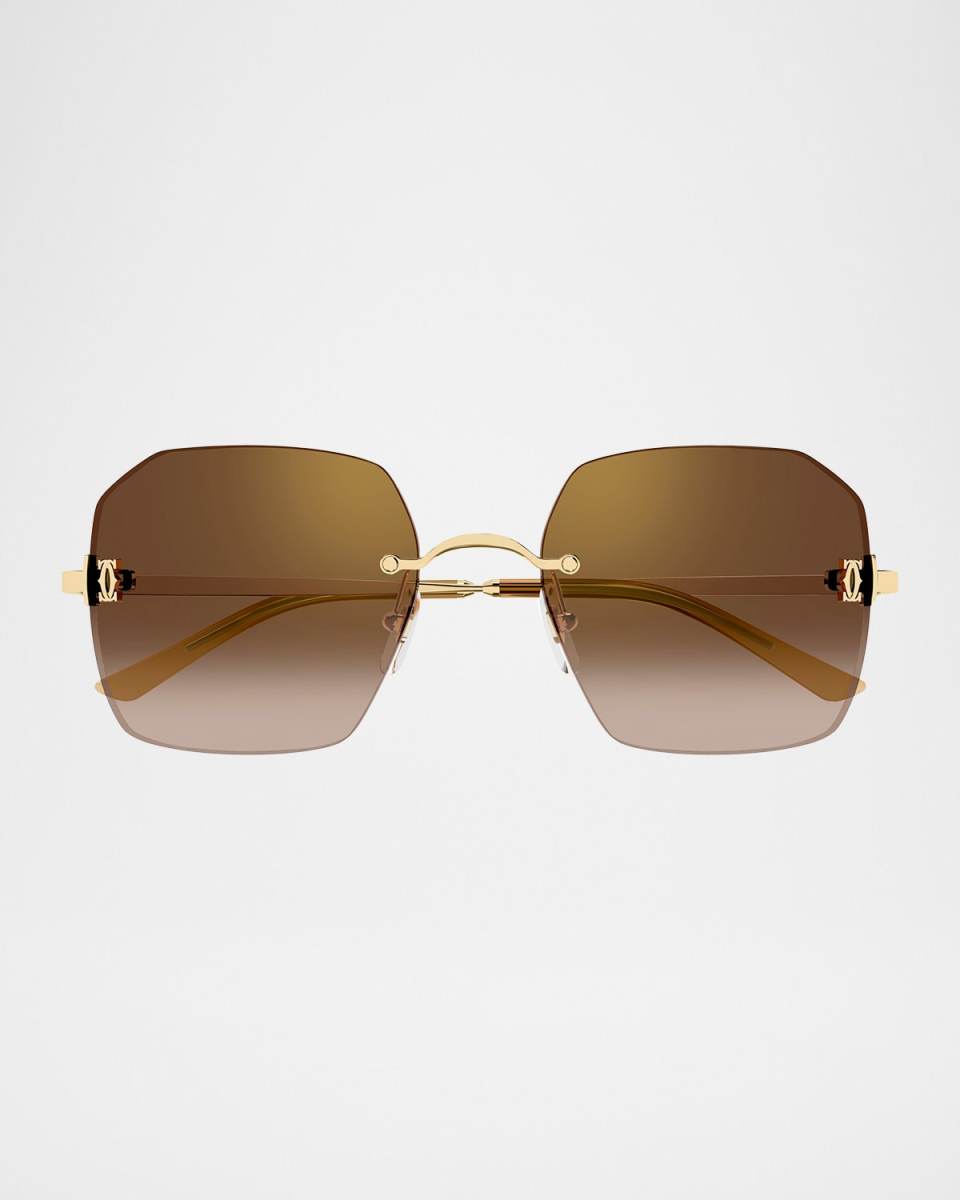 C de Cartier Rectangular Metal Sunglasses